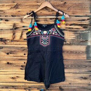 TOPSHOP | Black Colorful Embroidered Tassel Romper 6